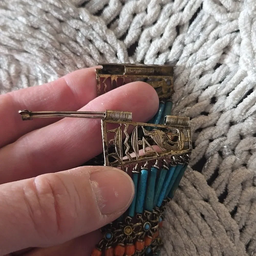 Egyptian Revival Faience Bracelet Vintage 30/40s - Picture 7 of 16